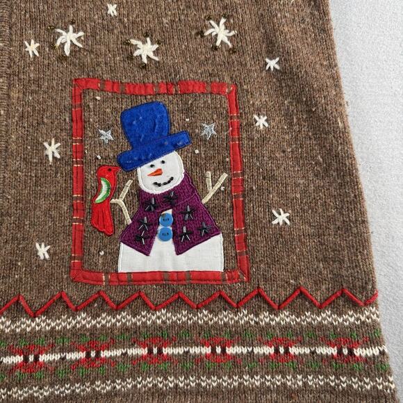 Vintage 90s Snowman Sweater Vest Sz Large Ugly Christmas Knit Retro GrandmaCore - Picture 5 of 13